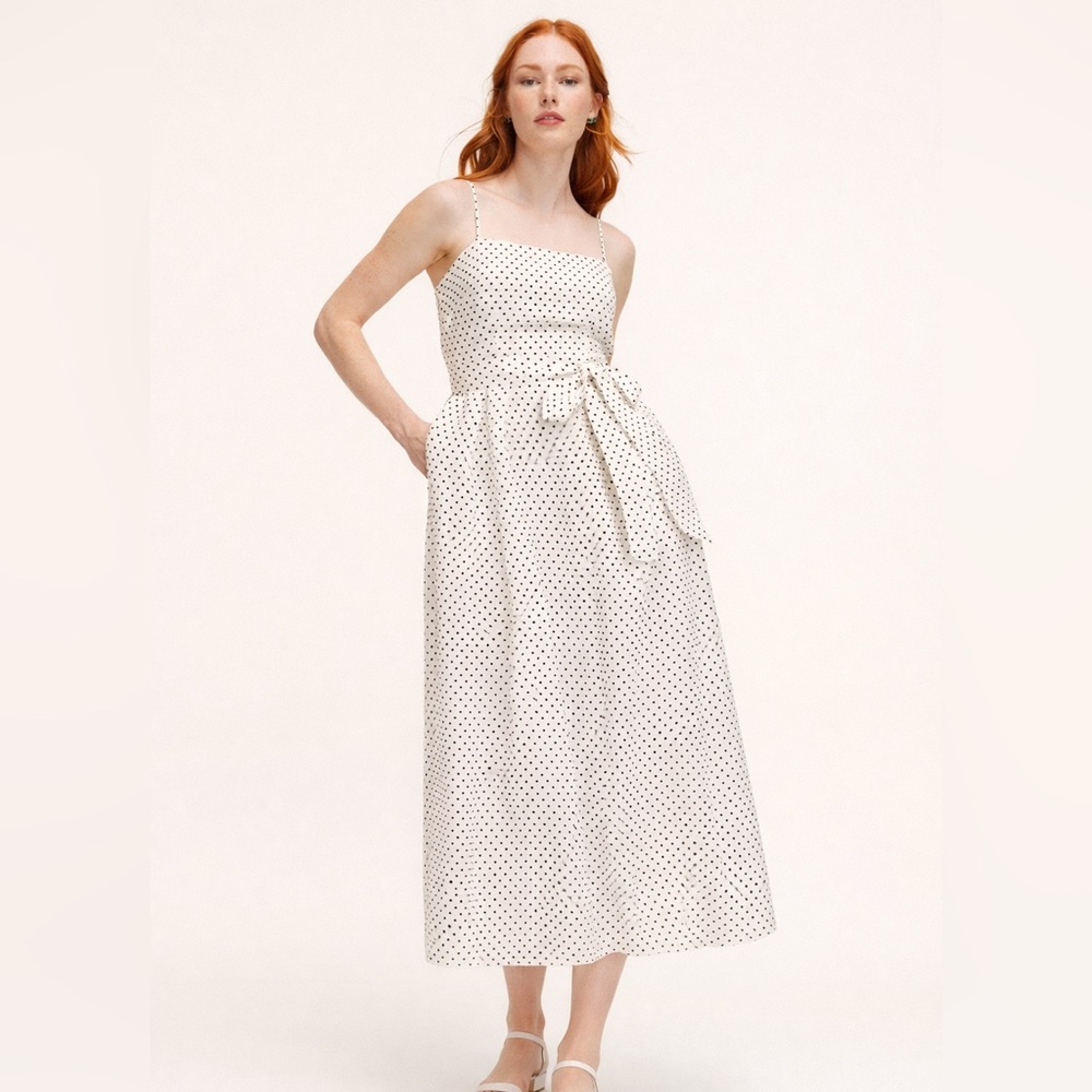 Kate Spade x Target White Polka Dot Midi Dress Linen Bow A-line Size M Bridal
